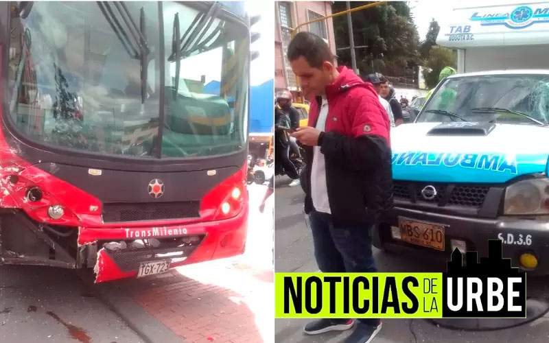 Fuerte accidente en Bogotá involucra bus del TransMilenio y una ambulancia