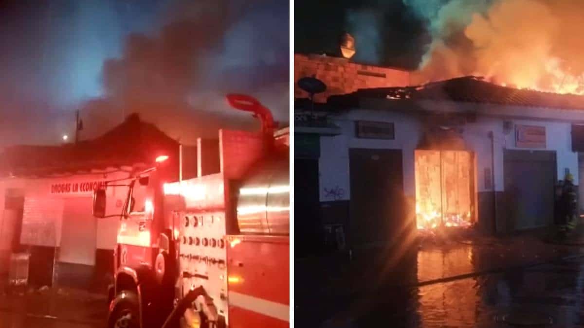Viviendas y locales comerciales afectados por un incendio en el municipio de Chía￼